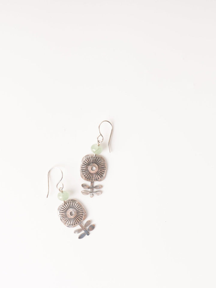 Silver Flower Jade Verdure Earrings - Heyday