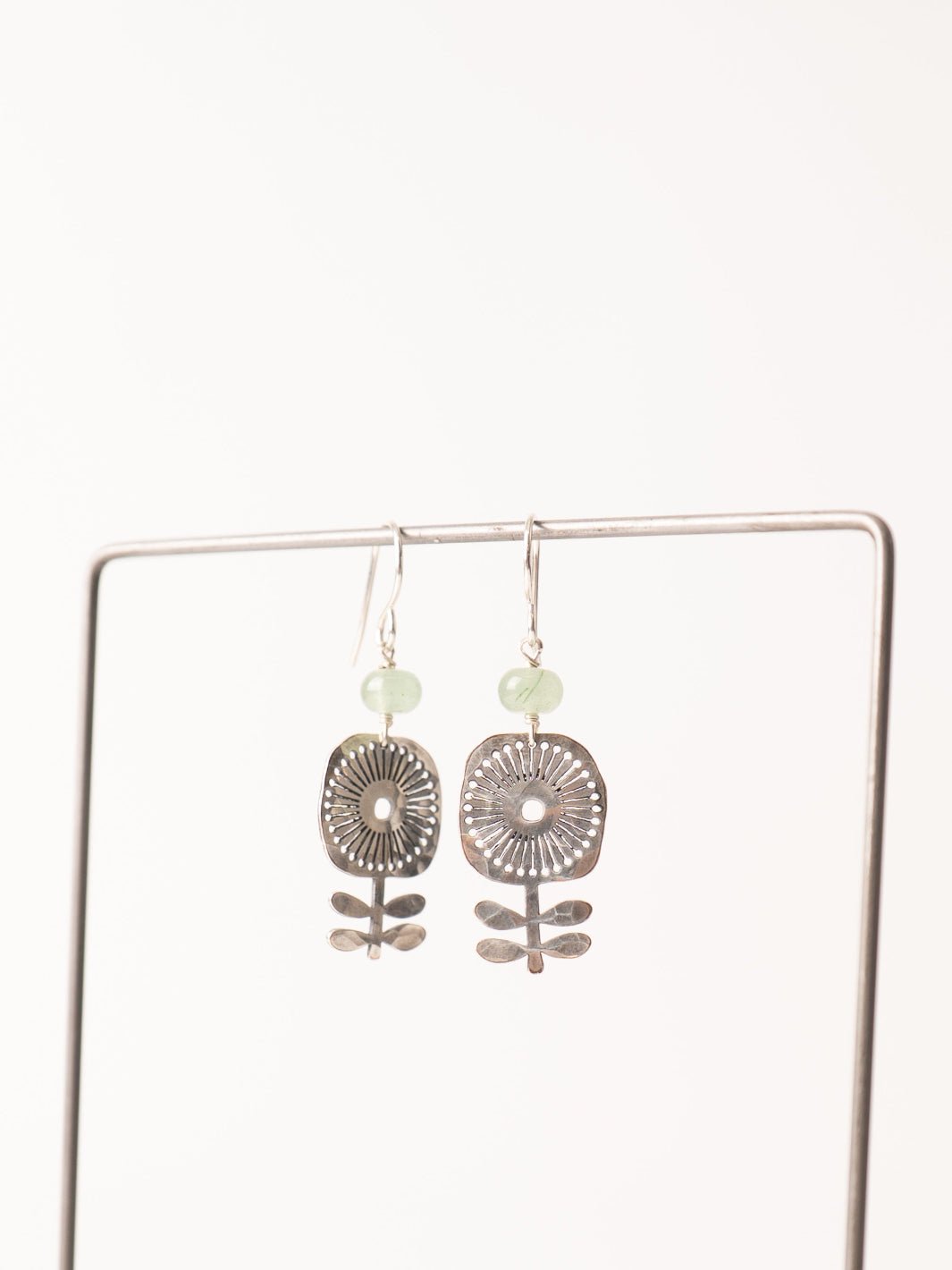 Silver Flower Jade Verdure Earrings - Heyday