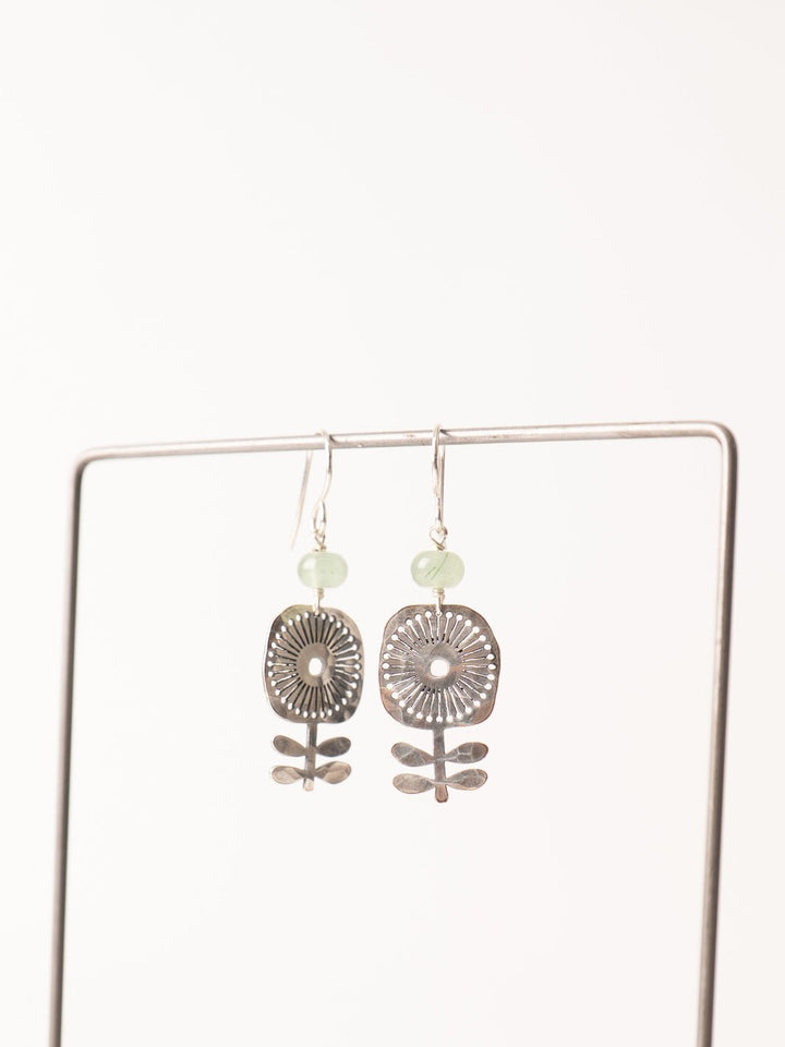 Silver Flower Jade Verdure Earrings - Heyday