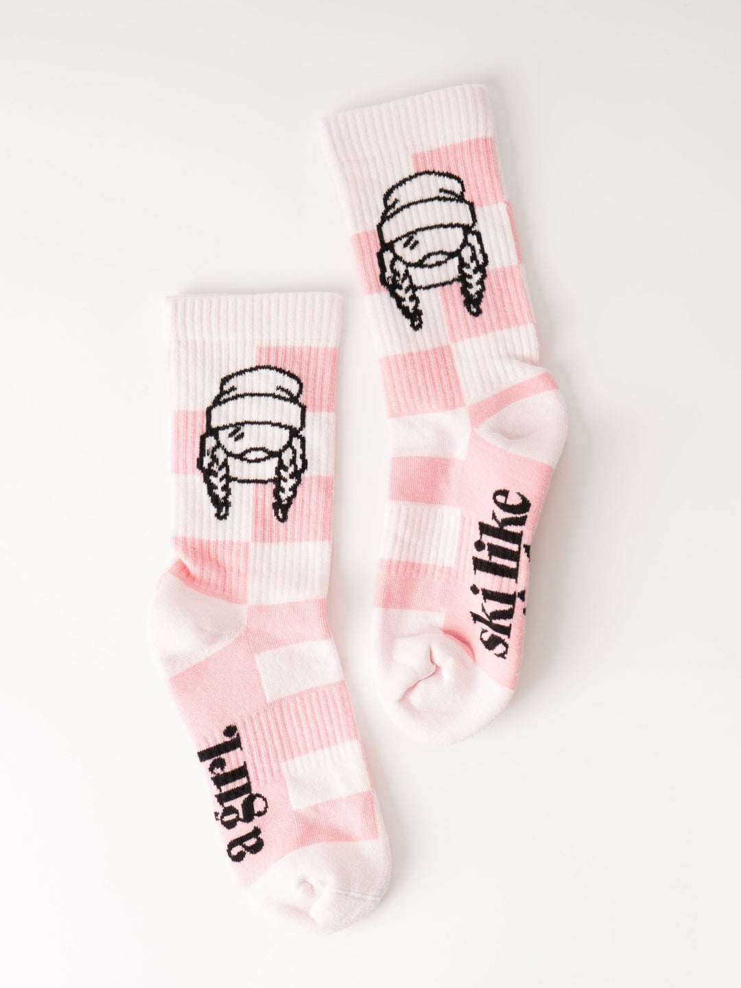 Ski Like a Girl Adult Pink Checker Socks - Heyday