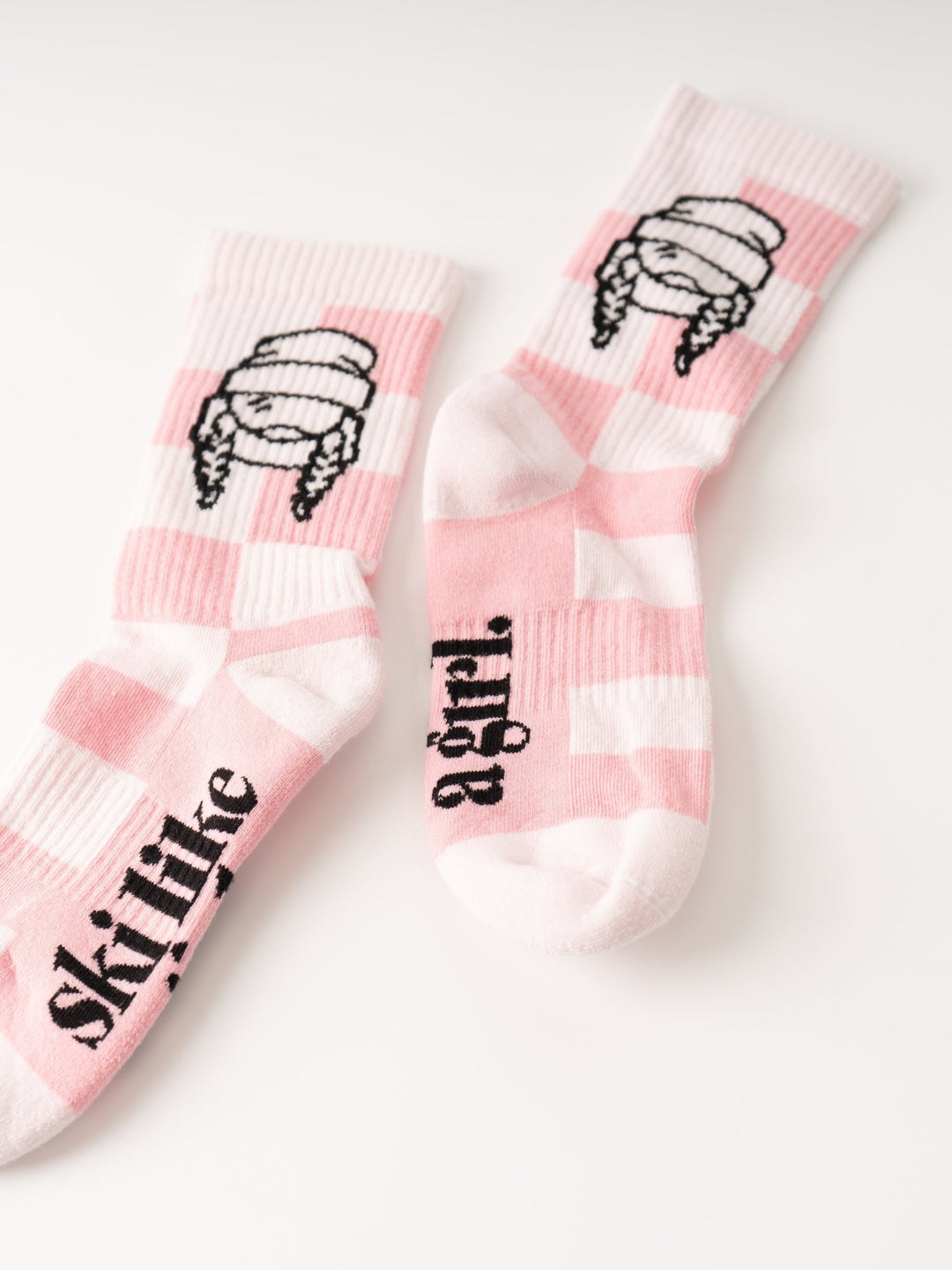 Ski Like a Girl Adult Pink Checker Socks - Heyday