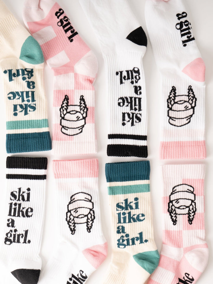 Ski Like a Girl Adult Pink Checker Socks - Heyday