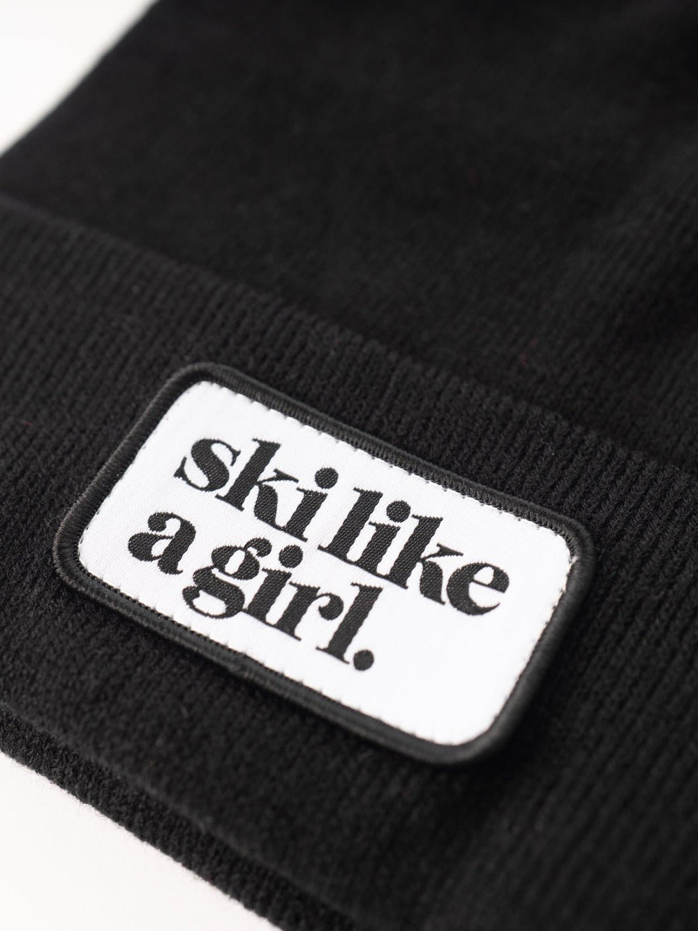 Ski Like a Girl Black Merrowed Raised Patch Beanie - Heyday