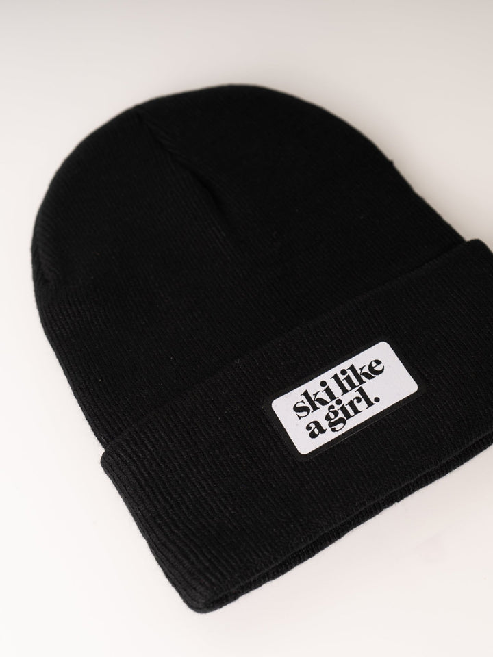 Ski Like a Girl Black Ribbed Beanie - Heyday