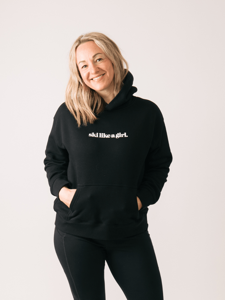 Ski Like A Girl Black Send It Relaxed Cropped Hoodie - Heyday