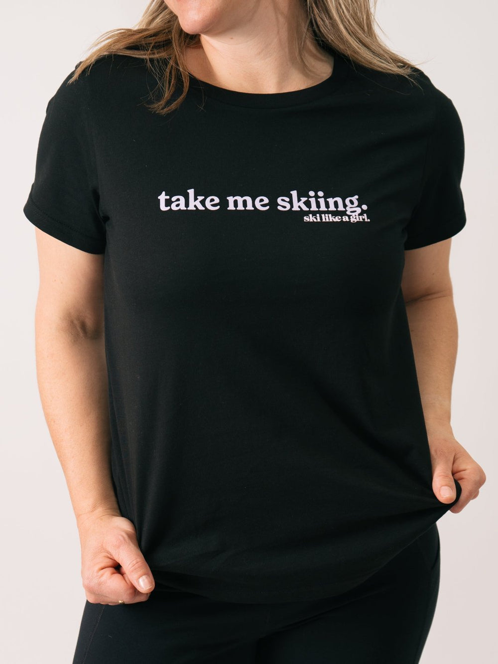 Ski Like A Girl Black Take Me Skiing Short Sleeve Tee - Heyday