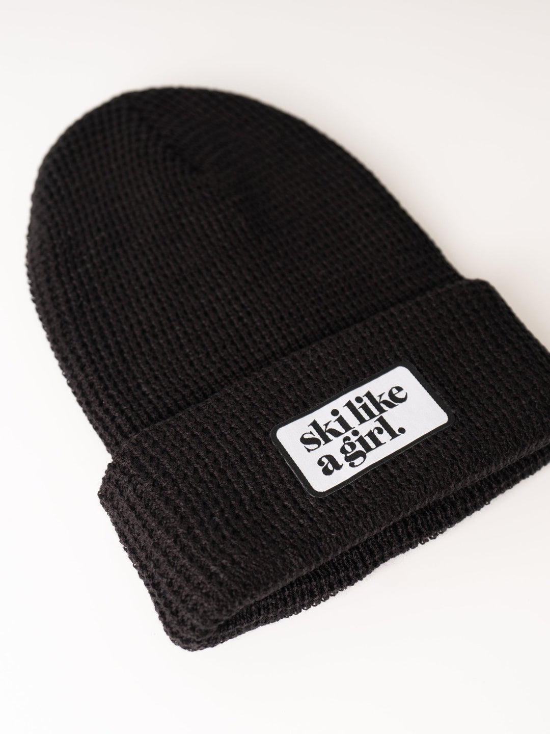 Ski Like a Girl Black Waffle Beanie - Heyday