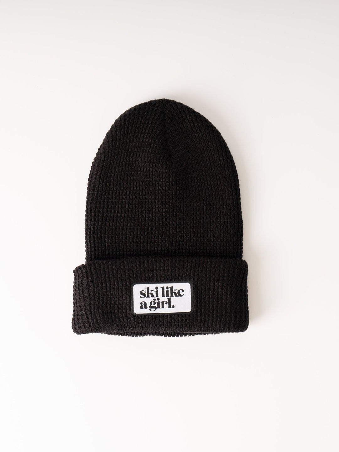 Ski Like a Girl Black Waffle Beanie - Heyday