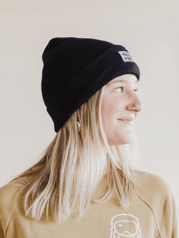 Ski Like a Girl Black Waffle Beanie - Heyday