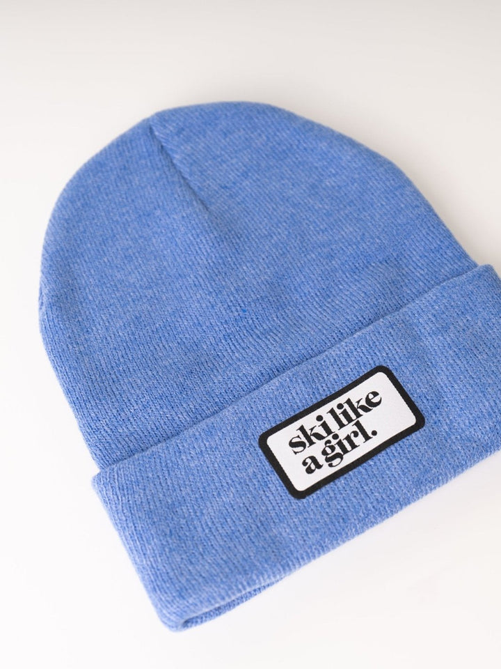 Ski Like a Girl Blue Ribbed Beanie - Heyday