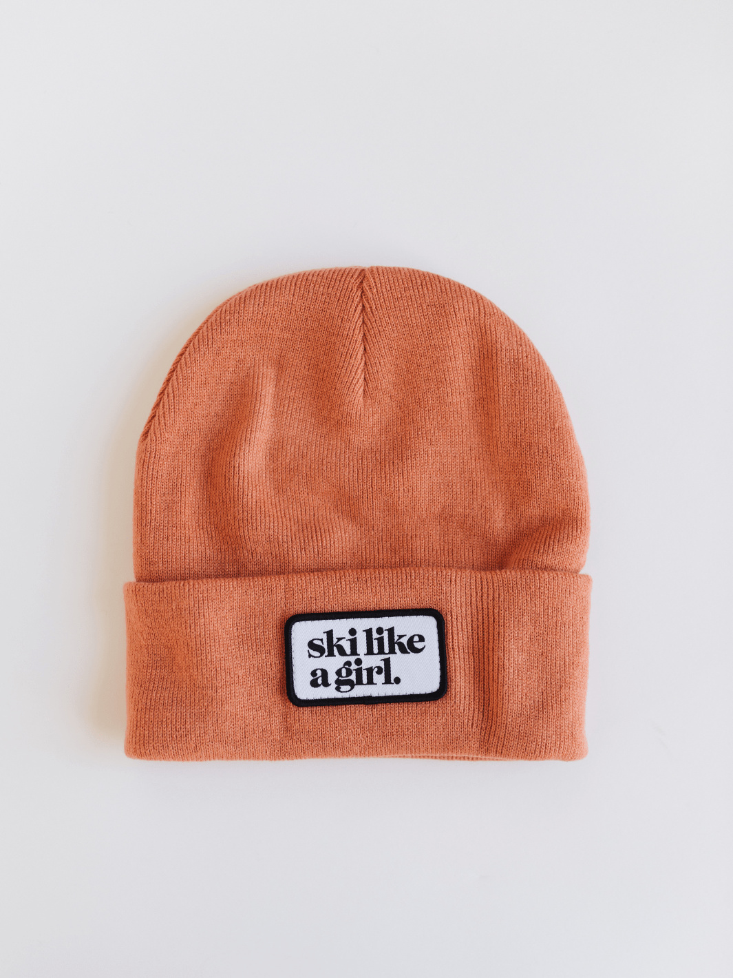 Ski Like a Girl Camel Orange Merrowed Raised Patch Beanie - Heyday