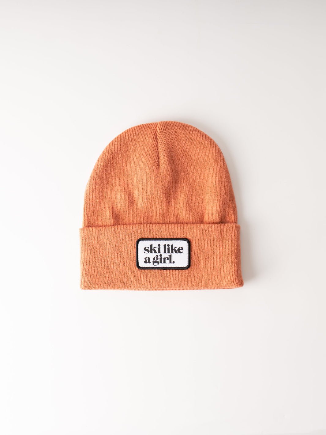 Ski Like a Girl Camel Orange Merrowed Raised Patch Beanie - Heyday