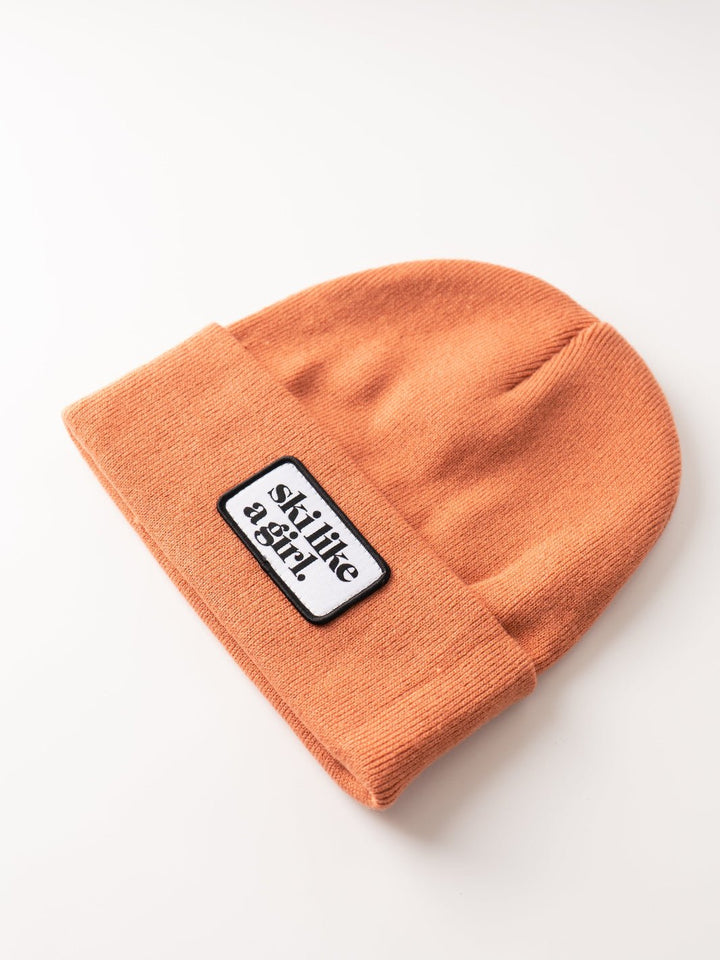 Ski Like a Girl Camel Orange Merrowed Raised Patch Beanie - Heyday