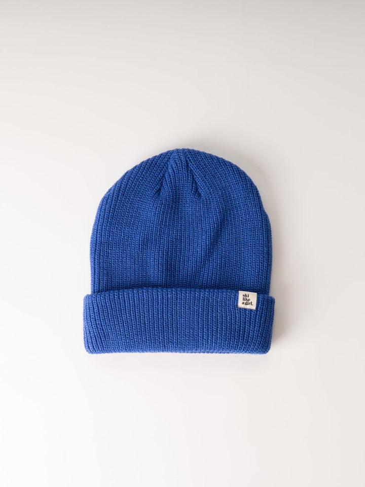 Ski Like A Girl Cobalt Knit Tag Beanie - Heyday