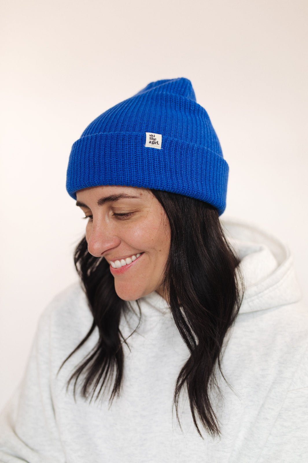 Ski Like A Girl Cobalt Knit Tag Beanie - Heyday