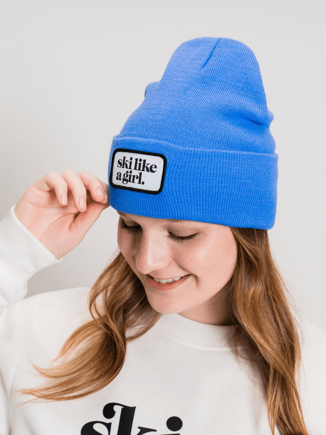 Ski Like a Girl Cobalt Merrowed Raised Patch Beanie - Heyday