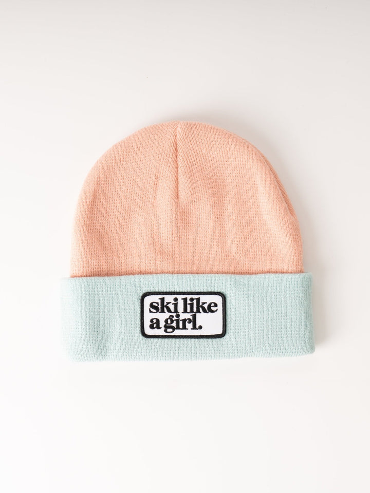 Ski Like a Girl Cotton Candy Patch Beanie - Heyday