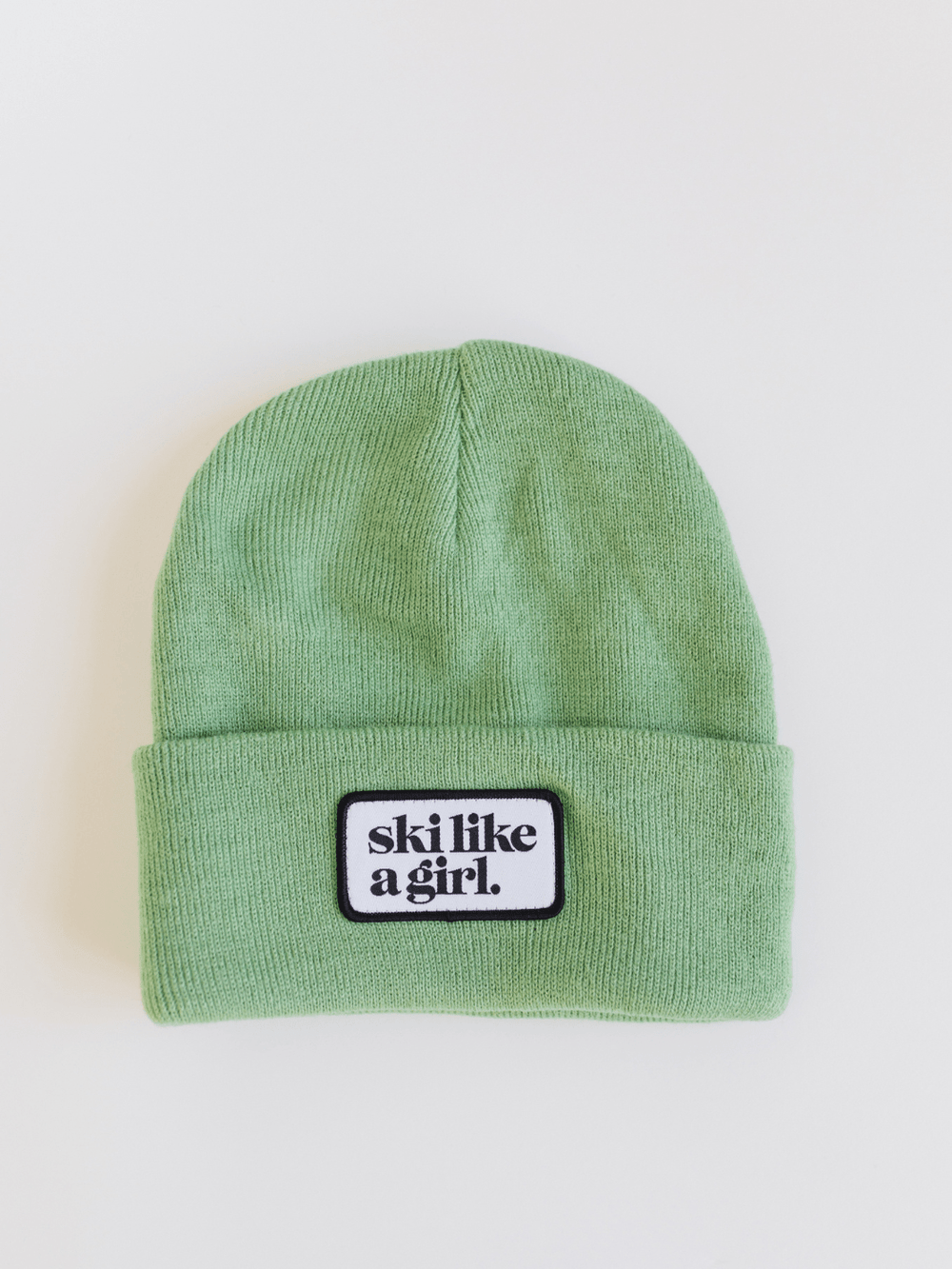 Ski Like a Girl Green Merrowed Raised Patch Beanie - Heyday