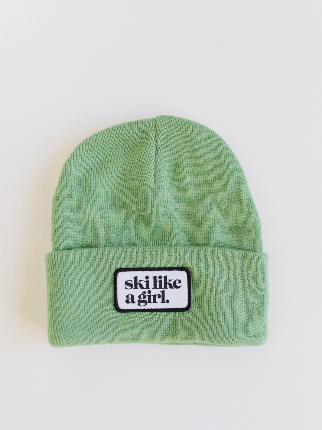 Ski Like a Girl Green Merrowed Raised Patch Beanie - Heyday