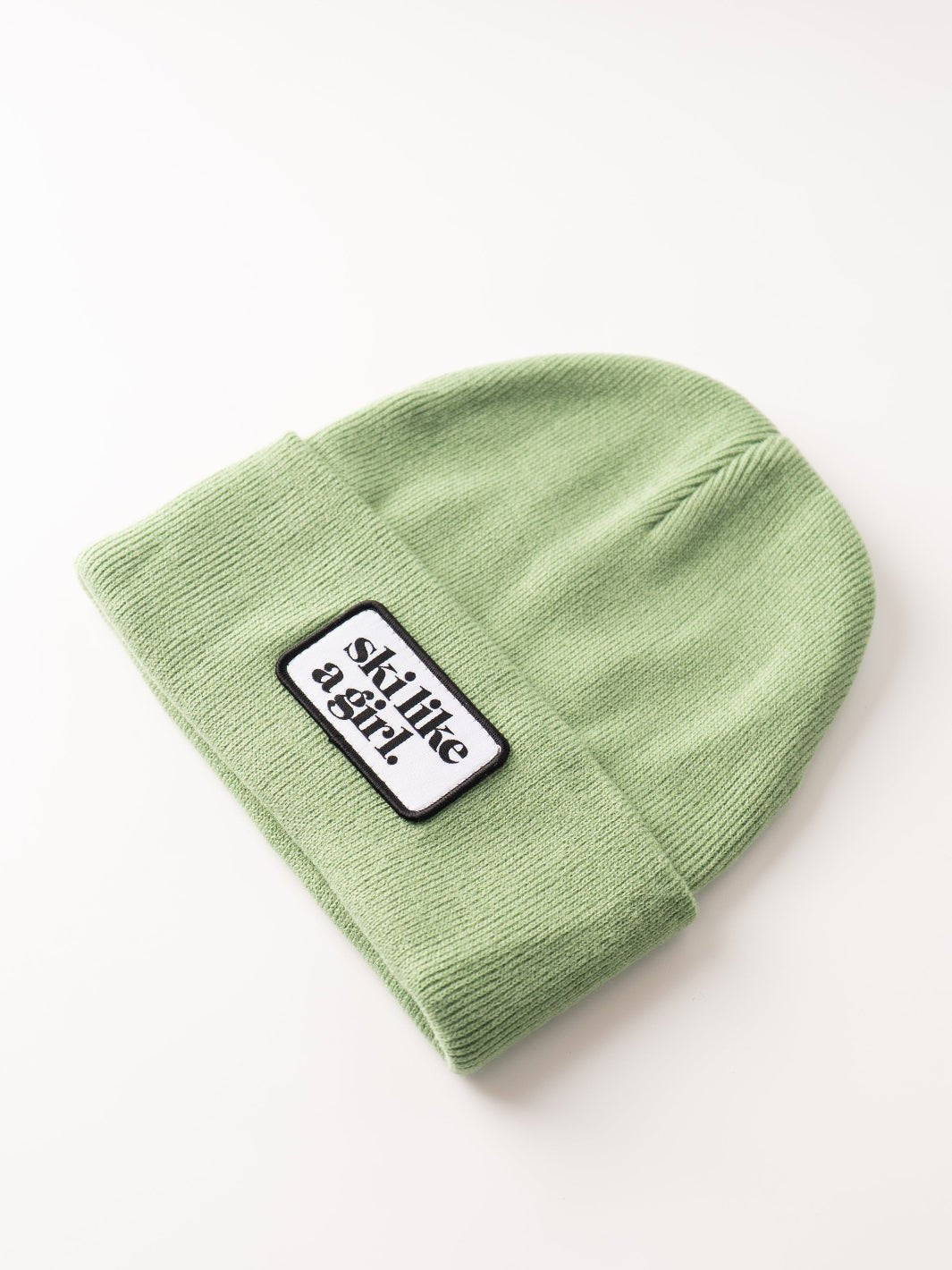 Ski Like a Girl Green Merrowed Raised Patch Beanie - Heyday