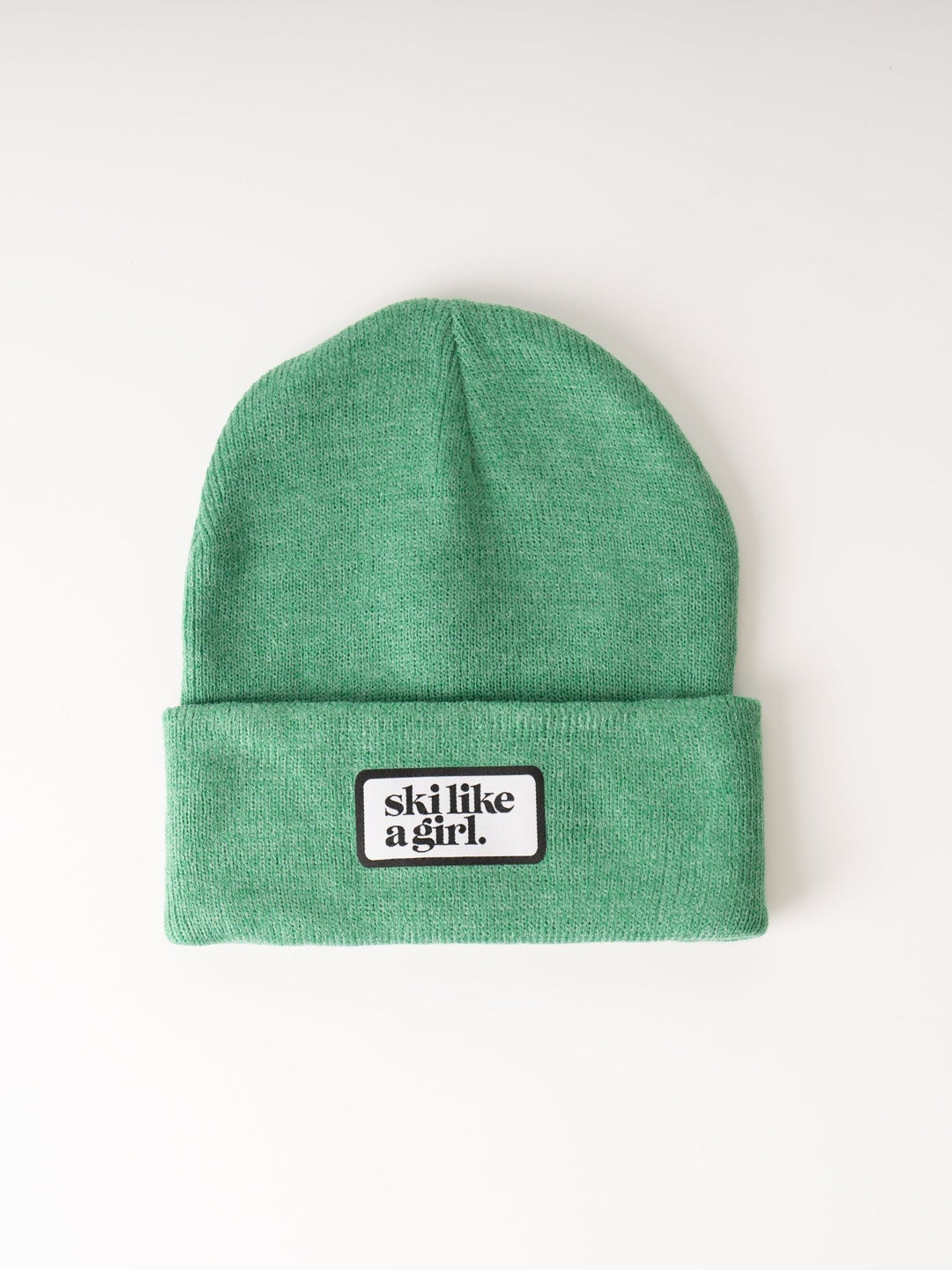 Ski Like a Girl Green Ribbed Beanie - Heyday