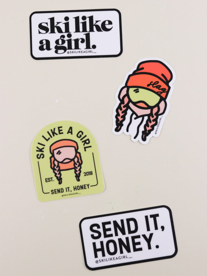 Ski Like a Girl Melon Sticker 4-Pack