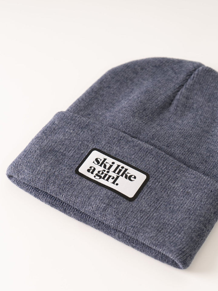 Ski Like a Girl Heather Navy Beanie - Heyday