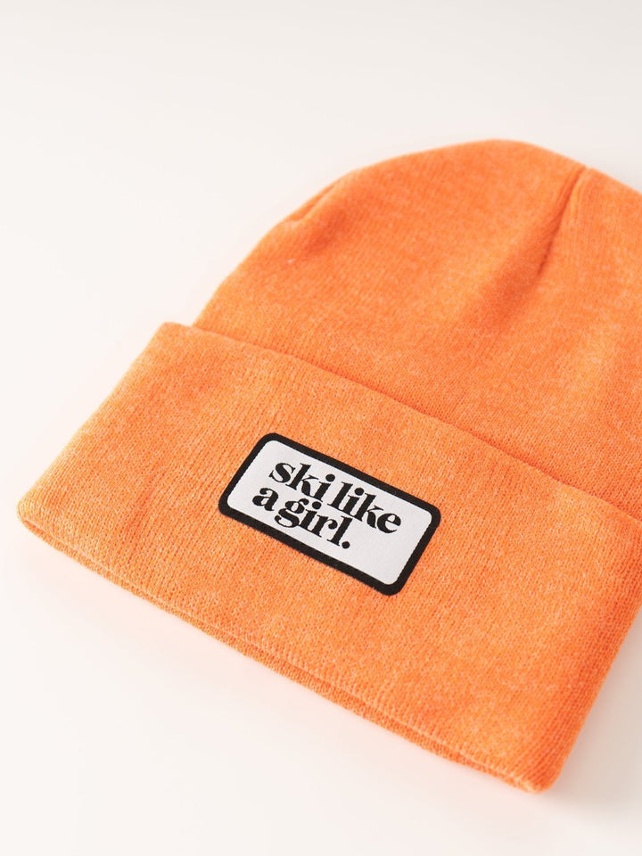 Ski Like a Girl Heather Orange Beanie - Heyday