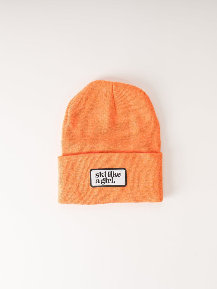 Ski Like a Girl Heather Orange Beanie - Heyday