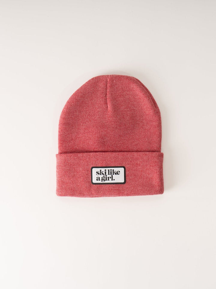 Ski Like a Girl Heather Red Beanie - Heyday