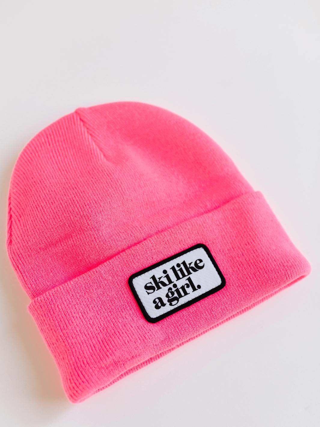 Ski Like a Girl Hot Pink Merrowed Raised Patch Beanie - Heyday