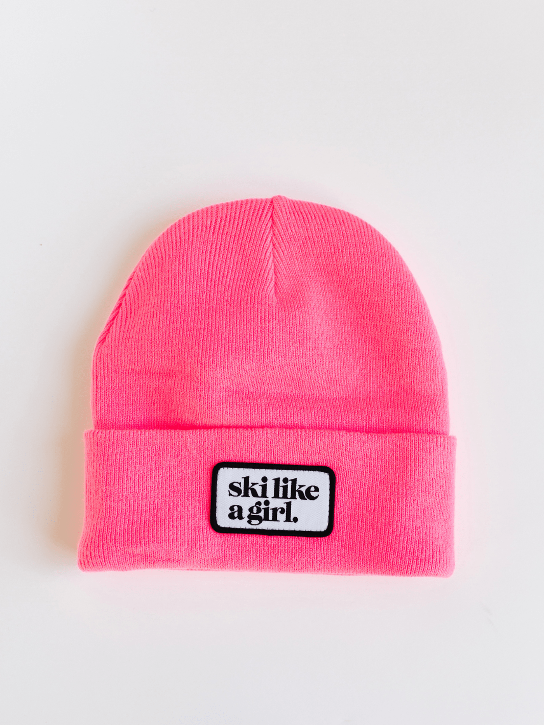 Ski Like a Girl Hot Pink Merrowed Raised Patch Beanie - Heyday