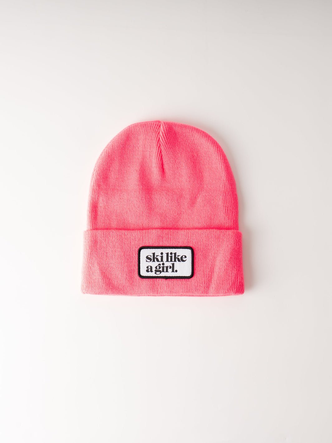 Ski Like a Girl Hot Pink Merrowed Raised Patch Beanie - Heyday