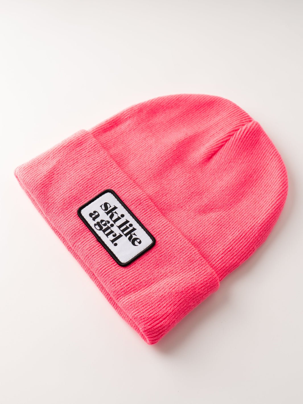 Ski Like a Girl Hot Pink Merrowed Raised Patch Beanie - Heyday