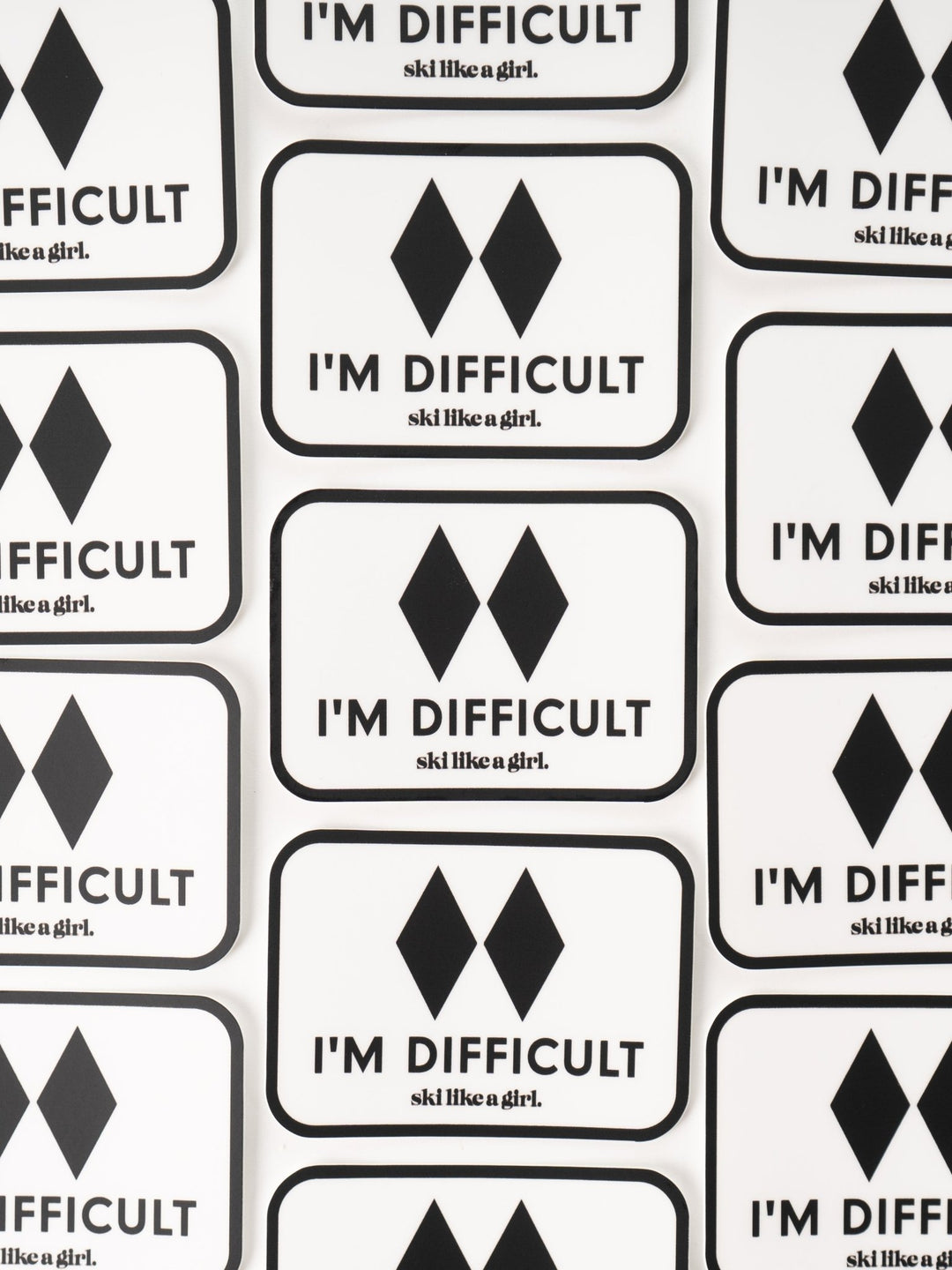 Ski Like A Girl I'm Difficult White Patch Sticker - Heyday