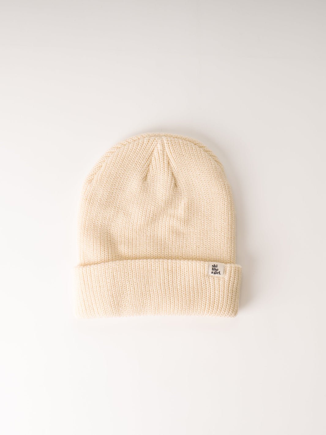 Ski Like A Girl Ivory Knit Tag Beanie - Heyday