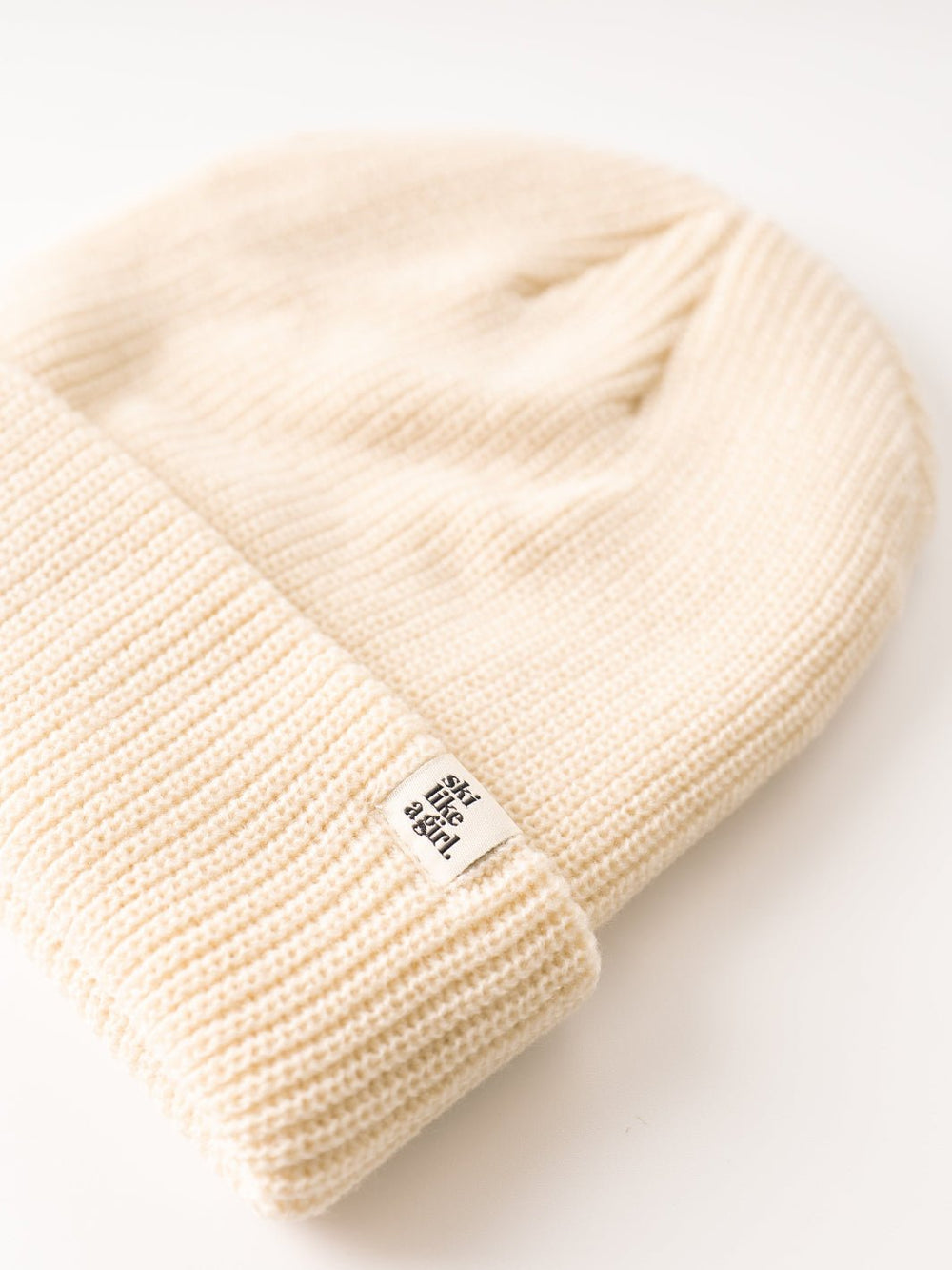 Ski Like A Girl Ivory Knit Tag Beanie - Heyday