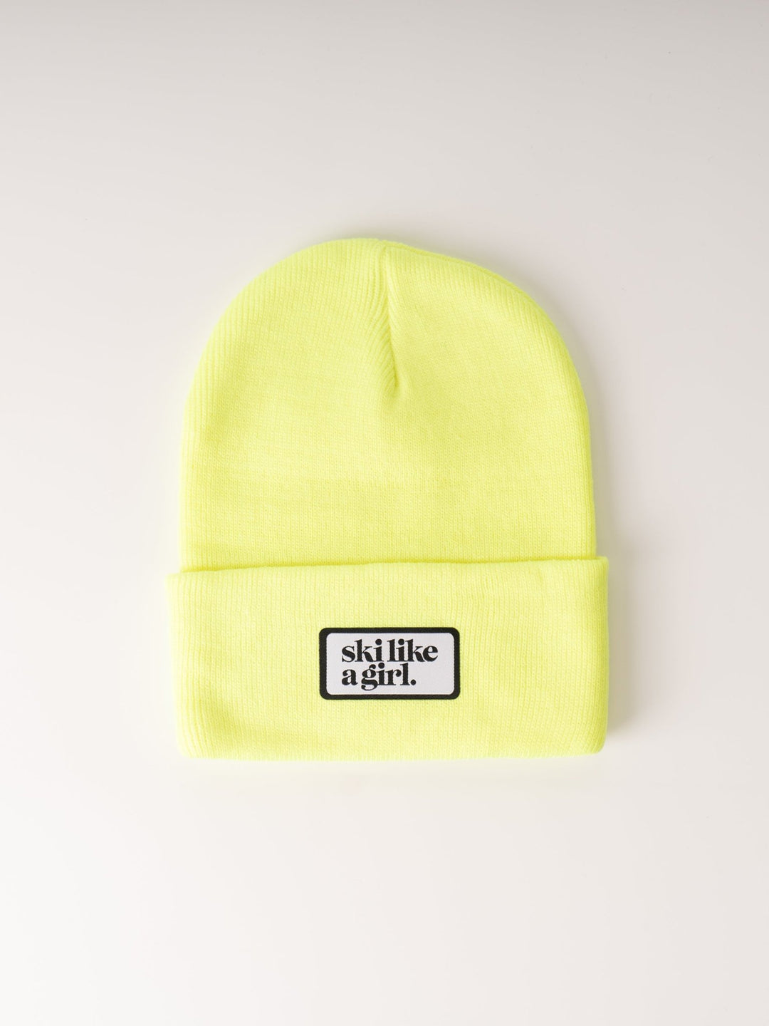 Ski Like a Girl Neon Yellow Ribbed Beanie - Heyday