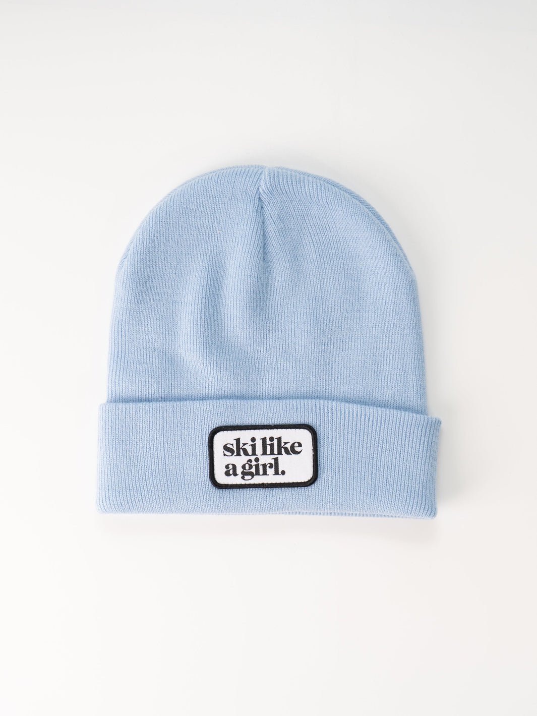 Ski Like a Girl Periwinkle Merrowed Raised Patch Beanie - Heyday