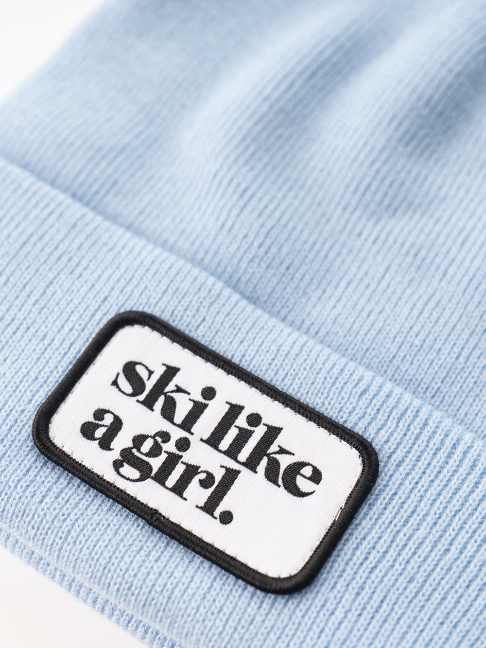 Ski Like a Girl Periwinkle Merrowed Raised Patch Beanie - Heyday