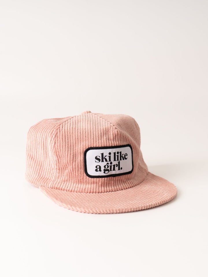 Ski Like a Girl Pink Corduroy Patch Hat - Heyday