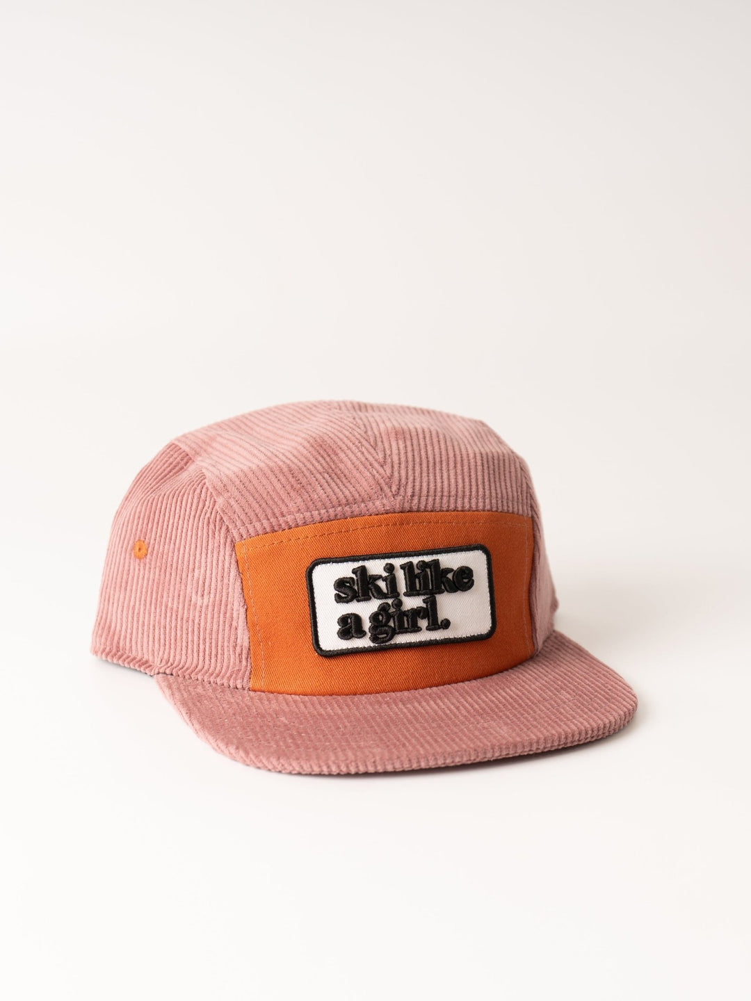 Ski Like a Girl Pink + Orange Corduroy Patch Hat - Heyday