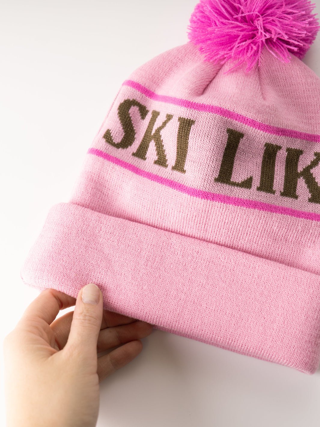 Ski Like A Girl Pink Team Pom Beanie - Heyday