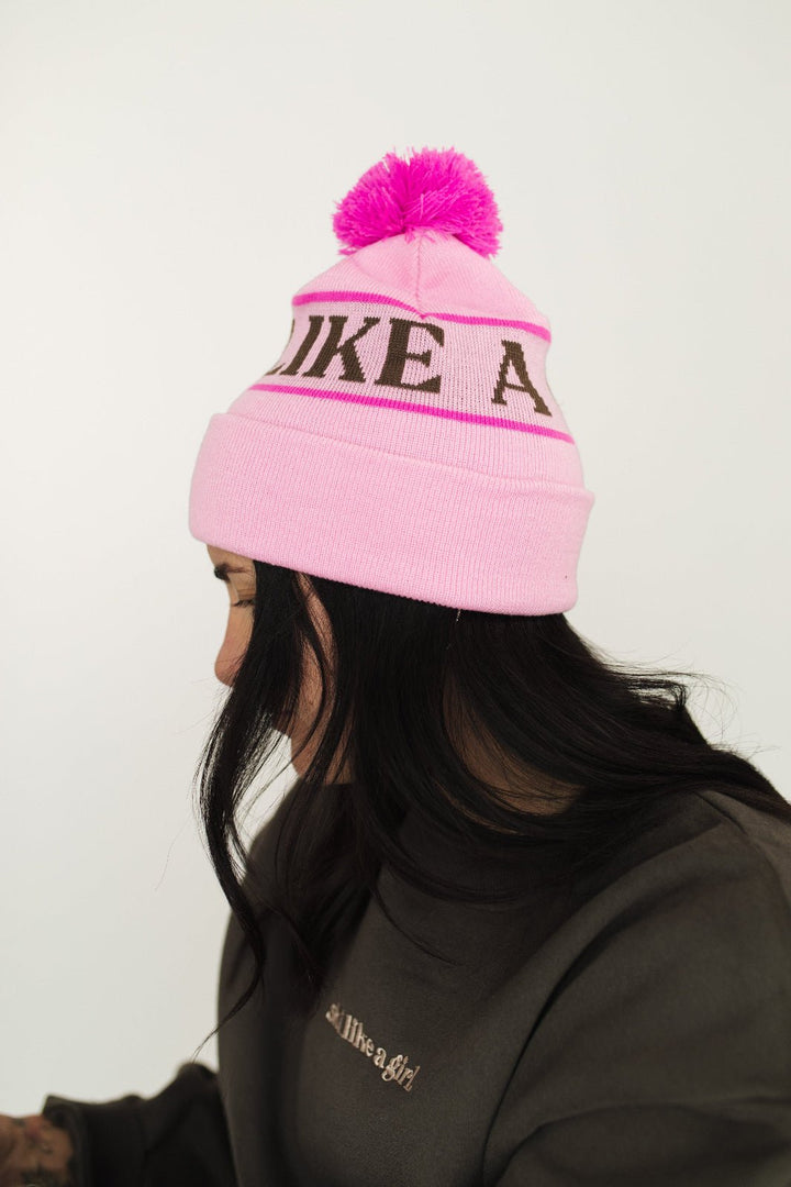 Ski Like A Girl Pink Team Pom Beanie - Heyday