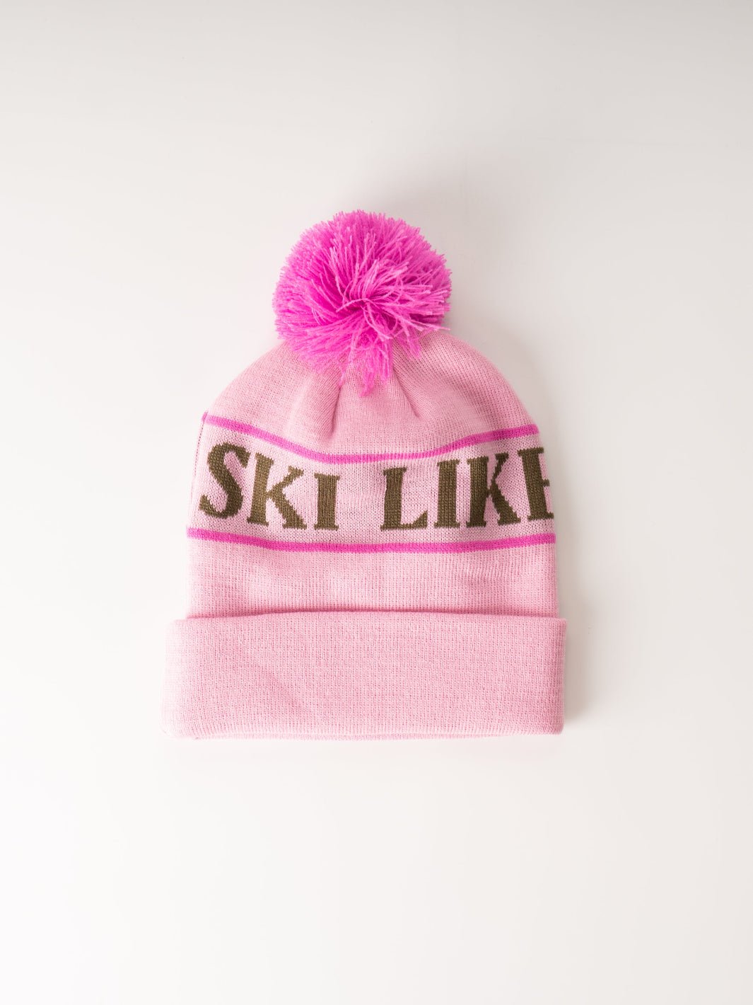 Ski Like A Girl Pink Team Pom Beanie - Heyday