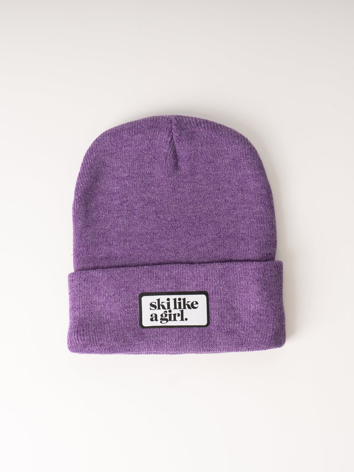 Ski Like a Girl Purple Ribbed Beanie - Heyday