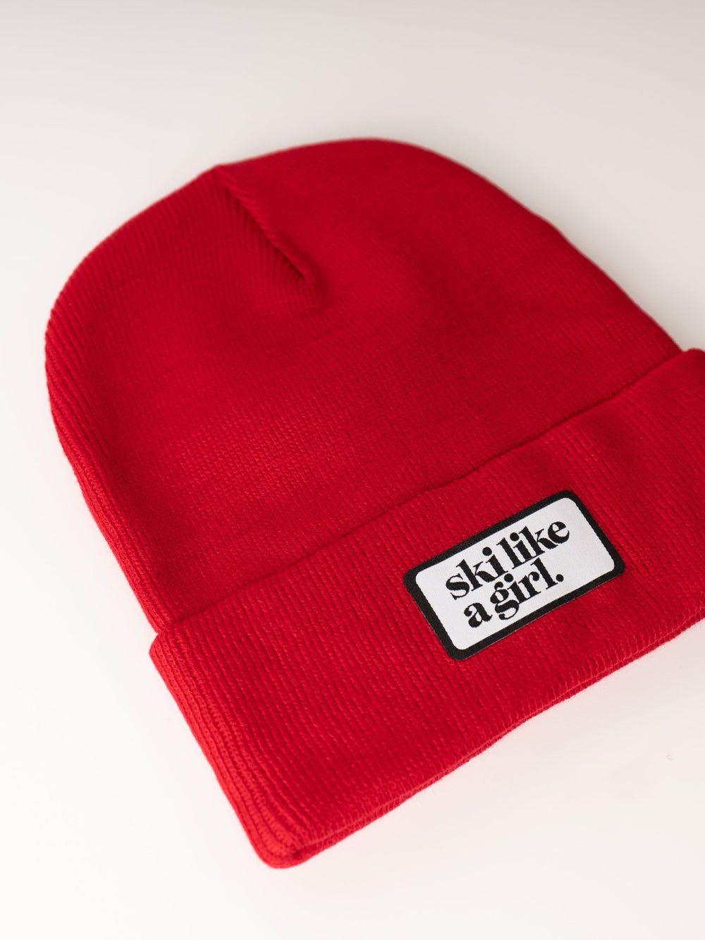 Ski Like a Girl Red Ribbed Beanie - Heyday