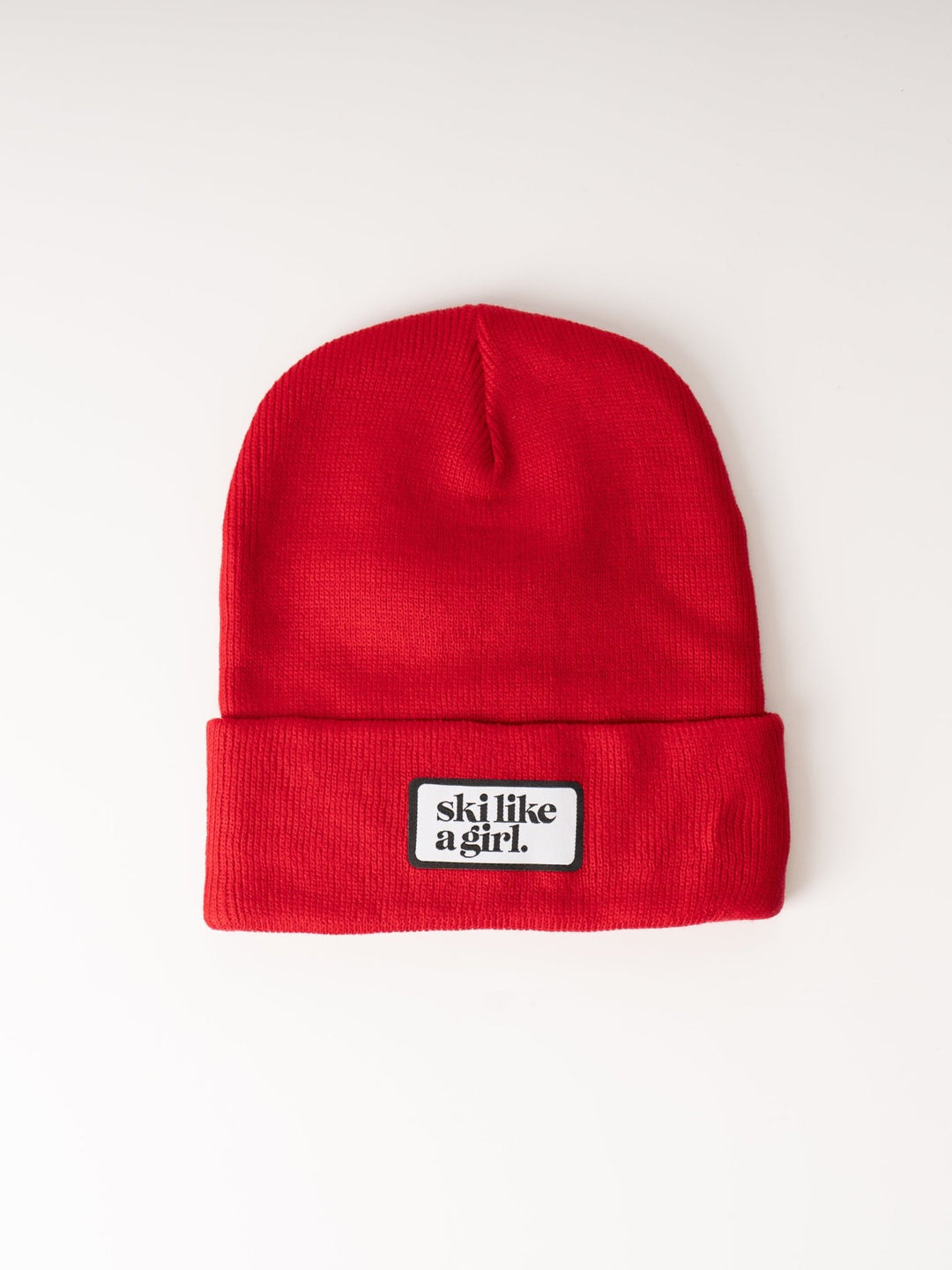 Ski Like a Girl Red Ribbed Beanie - Heyday