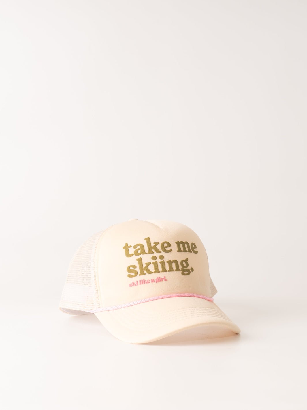 Ski Like A Girl Take Me Skiing Butter Yellow Trucker Hat - Heyday