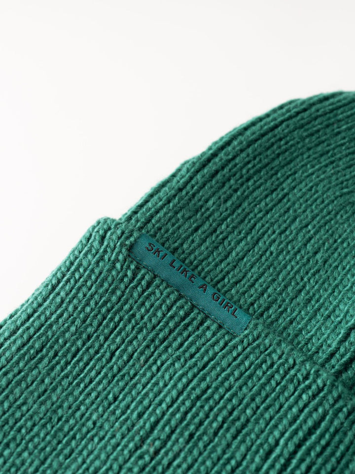 Ski Like a Girl Teal Hi Cuff Knit Beanie - Heyday